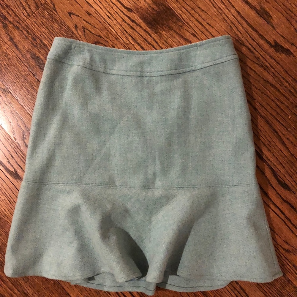 Mint tweed wool peplum hem skirt